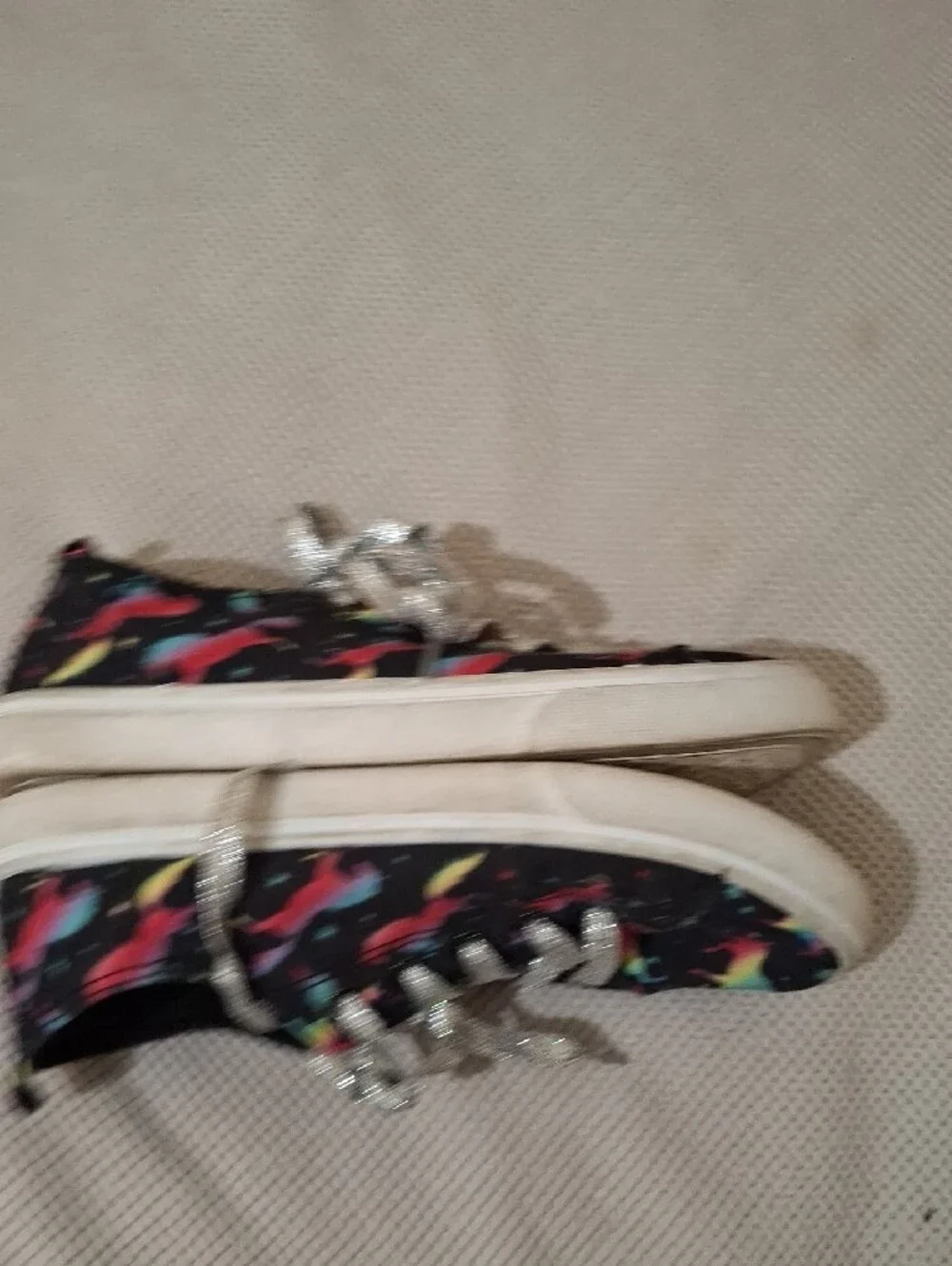 fabkids Black Unicorn Print Sneakers with Silver Laces